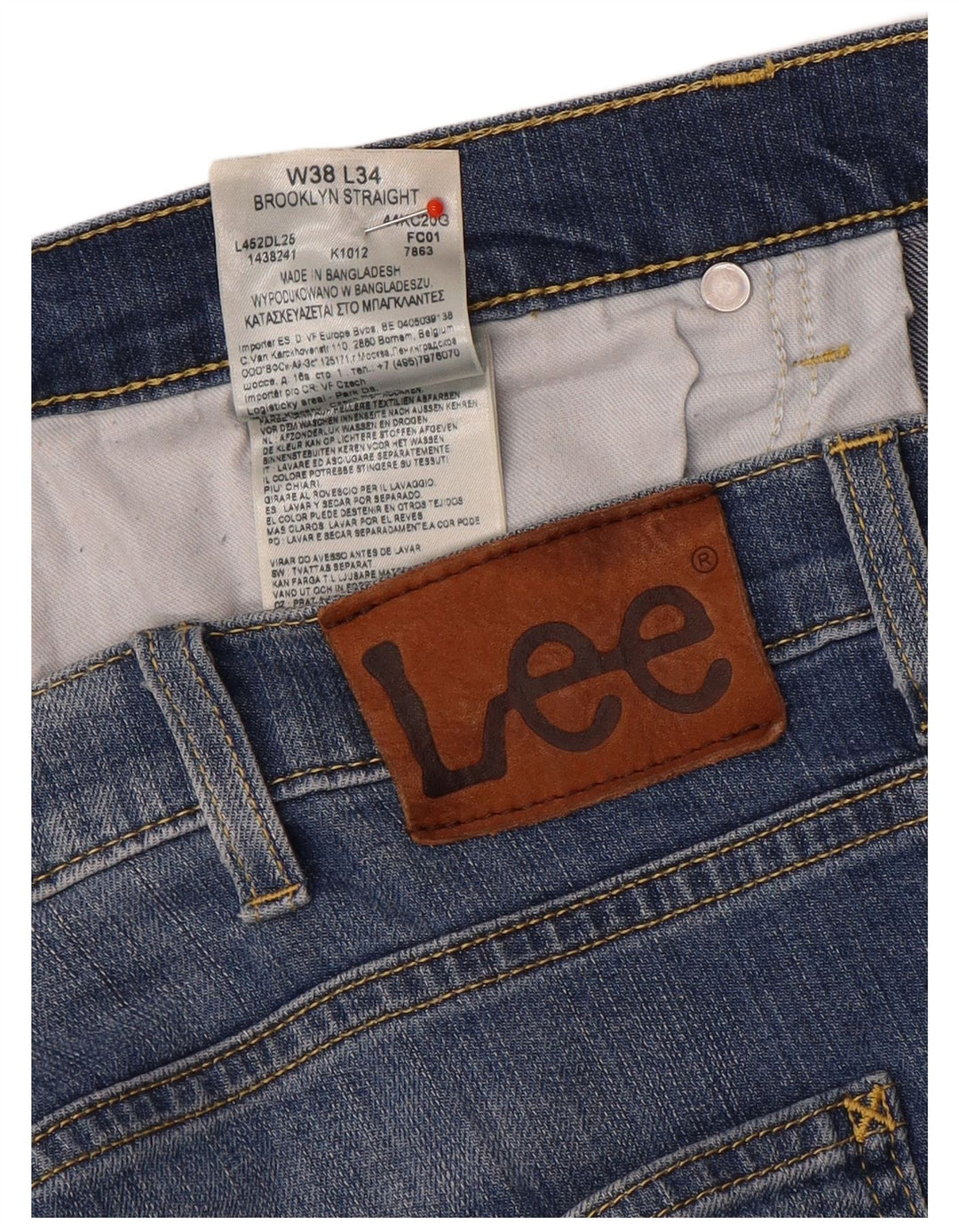 Lee Mens Brooklyn Straight Jeans W38 L29 Azul Algodão