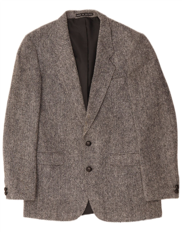 Jaqueta blazer masculina de 2 botões Harris Tweed Reino Unido 40 grande lã cinza