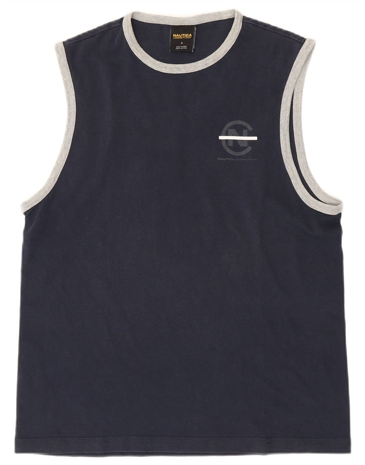 Colete gráfico masculino Nautica top pequeno algodão azul marinho