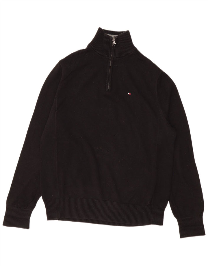 Suéter masculino Tommy Hilfiger com zíper e gola alta de algodão preto médio