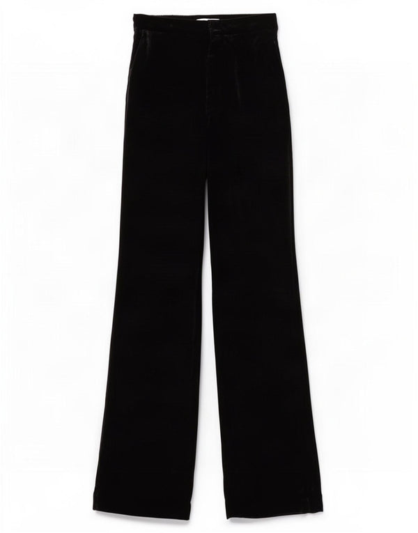 Zara Calça feminina casual de veludo com pernas largas XS W24 L35 poliéster preto