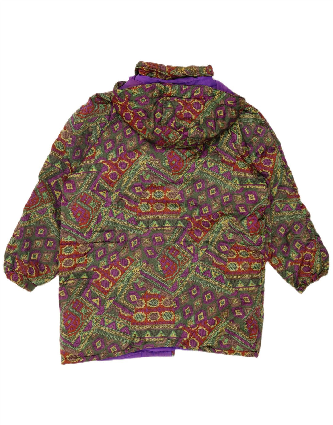 Jaqueta acolchoada com capuz feminina VINTAGE UK 18 XL multicolorida geométrica
