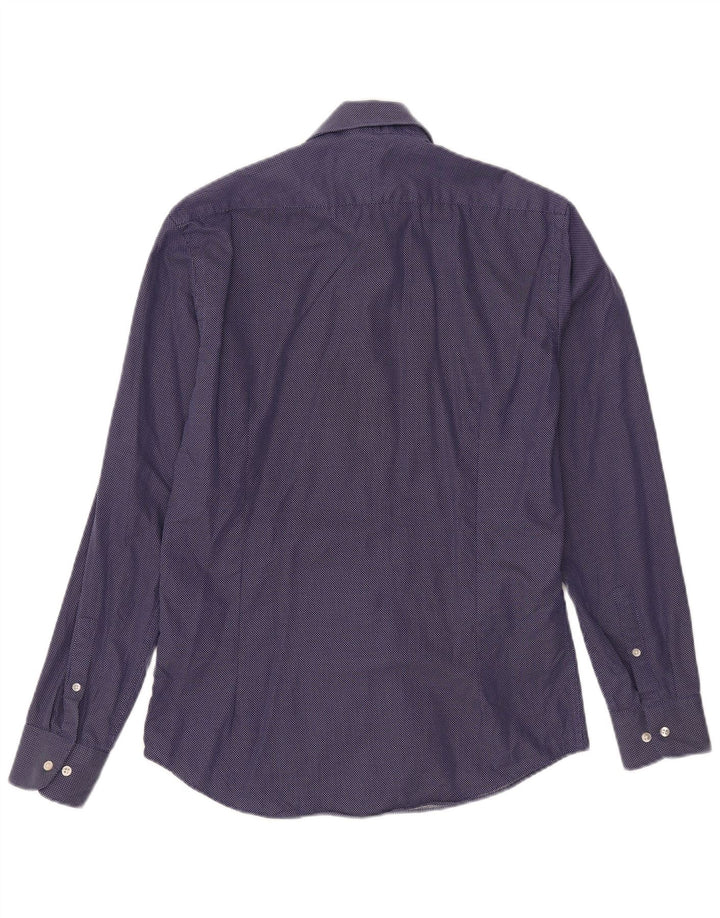 Camisa masculina French Connection tamanho 15 1/2 algodão geométrico azul marinho médio