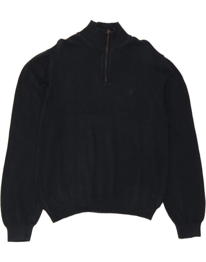 HENRY COTTONS Mens Zip Neck Jumper Sweater Large Navy Blue Cotton Classic Vintage Henry Cottons and Second-Hand Henry Cottons from Messina Hembry 
