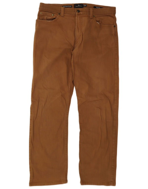 Calça jeans reta masculina Marks & Spencer Blue Harbor W34 L29 algodão marrom