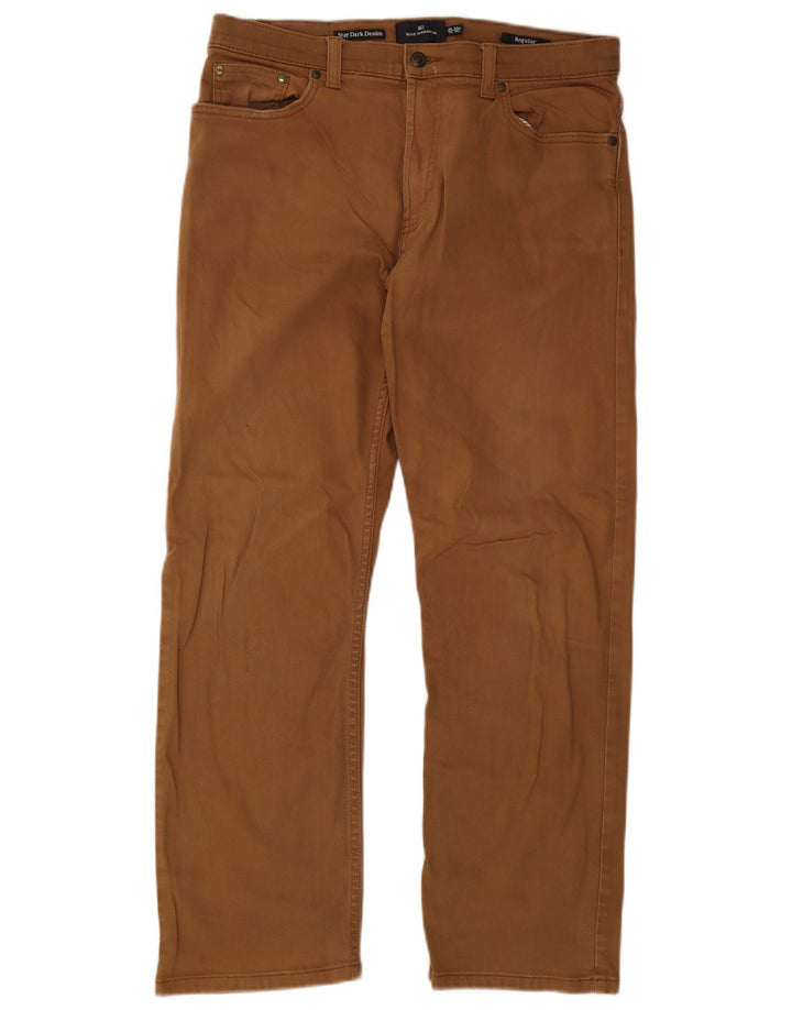 Calça jeans reta masculina Marks & Spencer Blue Harbor W34 L29 algodão marrom