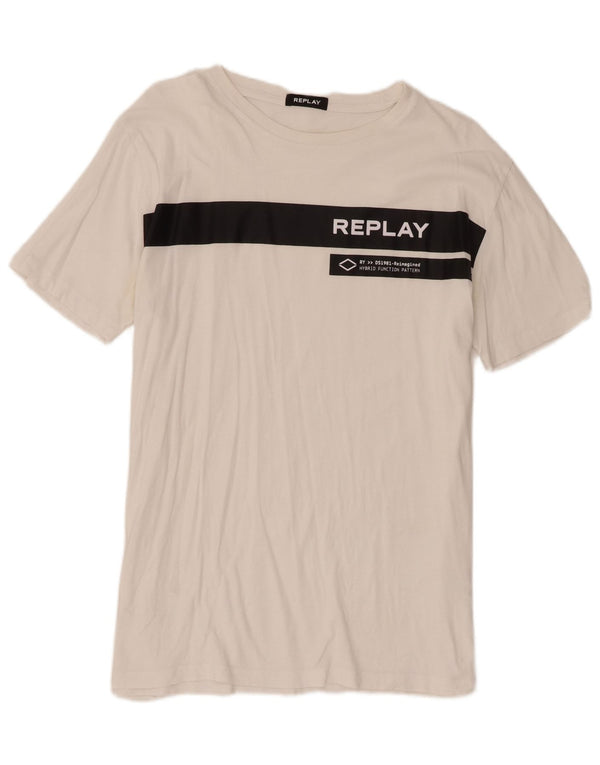Camiseta gráfica masculina Replay Top 2XL algodão colorblock branco
