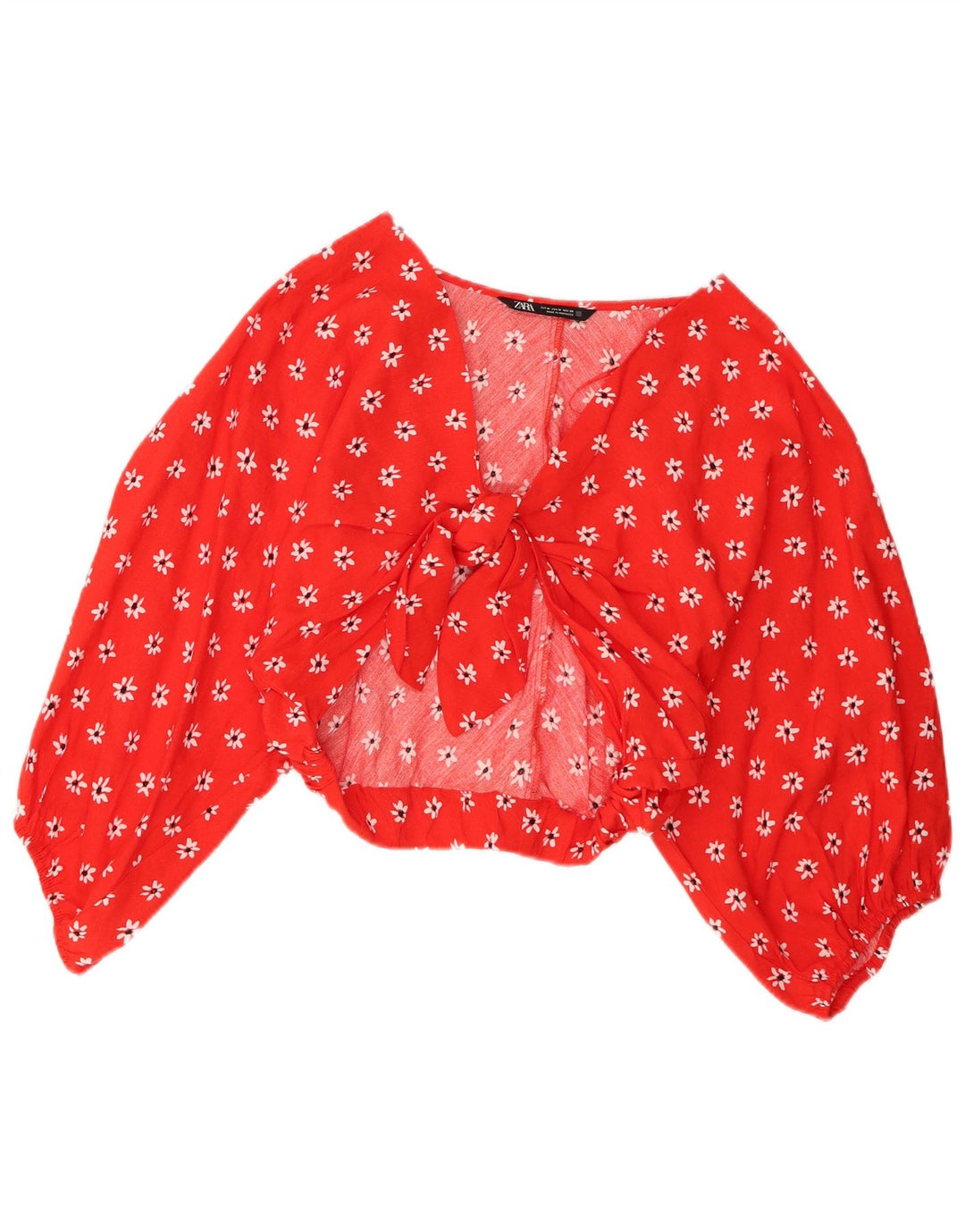 Zara Top feminino de manga comprida com gravata frontal Reino Unido 12 médio vermelho floral