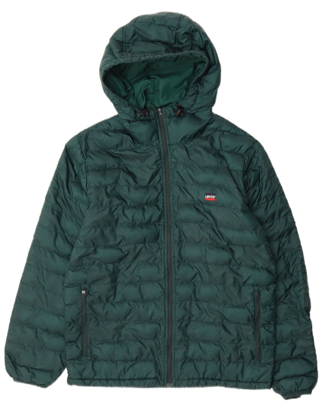 Jaqueta masculina acolchoada com capuz Levi's UK 36 poliéster verde pequeno