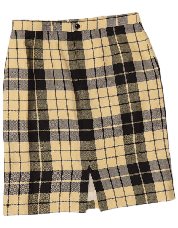 Saia lápis feminina vintage W33 grande xadrez amarelo