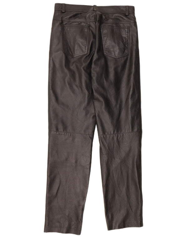 Calças de couro retas masculinas vintage UK 34 XS W30 L33 pretas