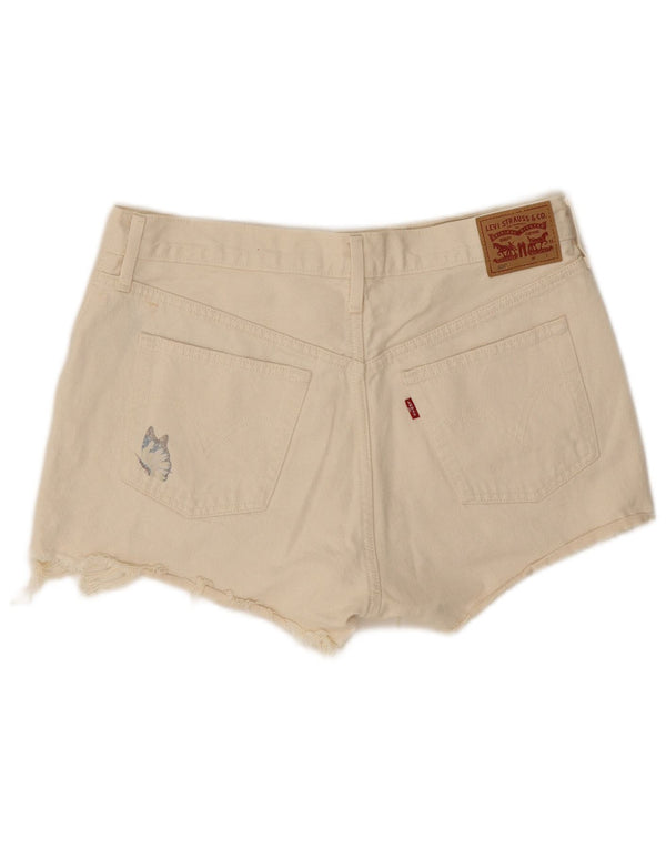 Shorts jeans feminino Levi's 501 de cintura alta W31 médio off white borboleta