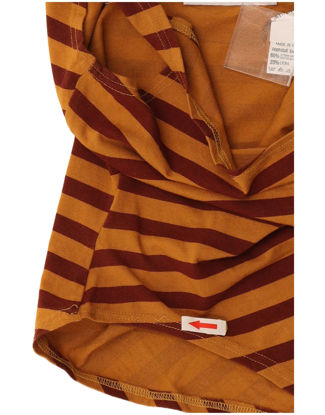 Body feminino VINTAGE sem mangas UK 12 algodão listrado marrom médio