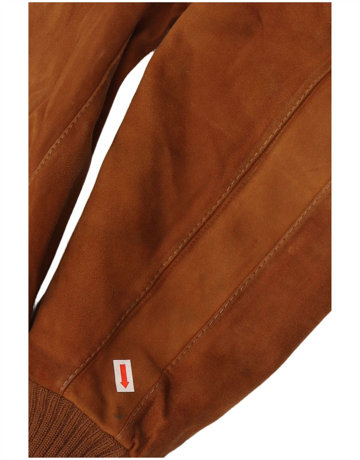 Jaqueta bomber de camurça feminina vintage Reino Unido 10 pequena marrom