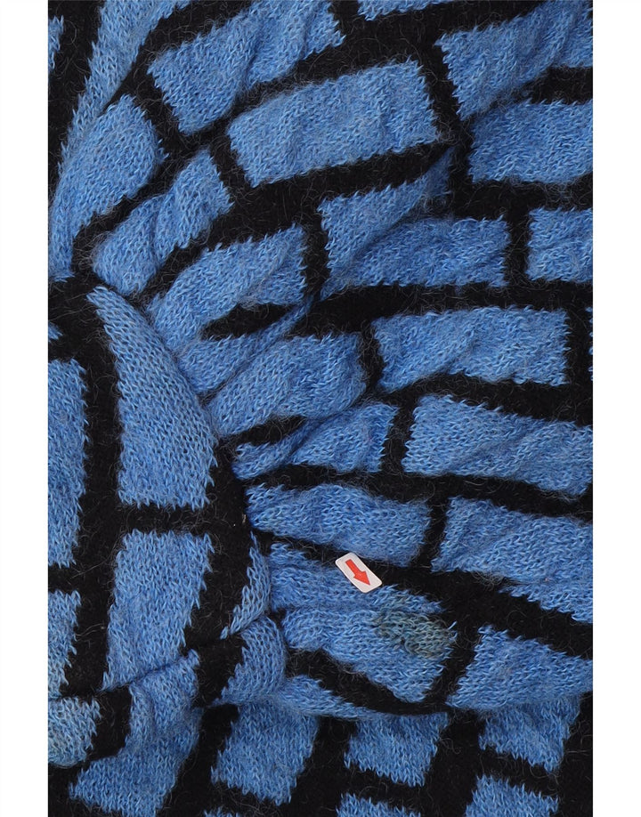 Suéter cardigã feminino vintage com palangre, tamanho grande, Reino Unido 14, xadrez azul médio