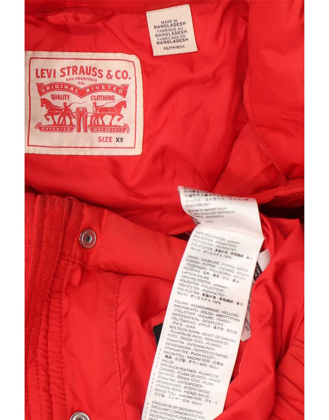 Jaqueta acolchoada superdimensionada feminina Levi's UK 6 XS poliéster vermelho