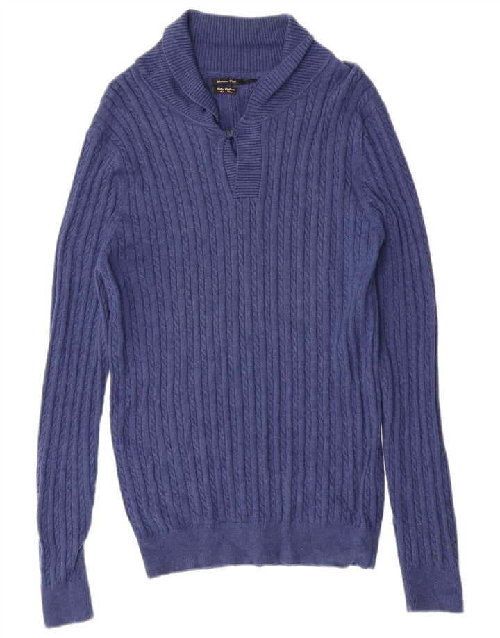 Suéter feminino Massimo Dutti com gola xale Reino Unido 18 XL algodão azul