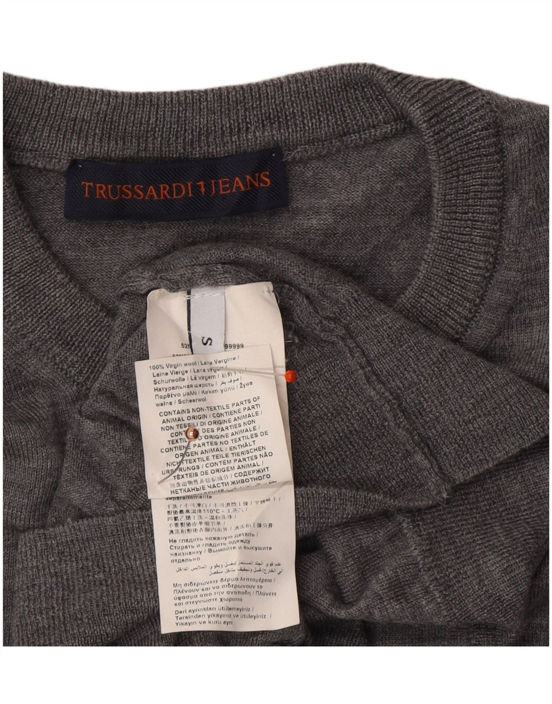 TRUSSARDI JEANS Mens Crew Neck Jumper Sweater Small Grey Wool