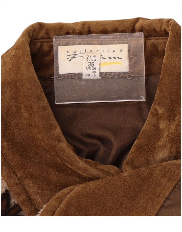 Casaco corta-vento feminino VINTAGE grande Reino Unido 10 pequeno bege Fair Isle