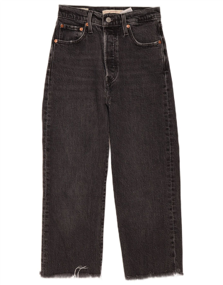 Jeans femininos Levi's Ribcage Distressed Straight W25 L21 Algodão Preto
