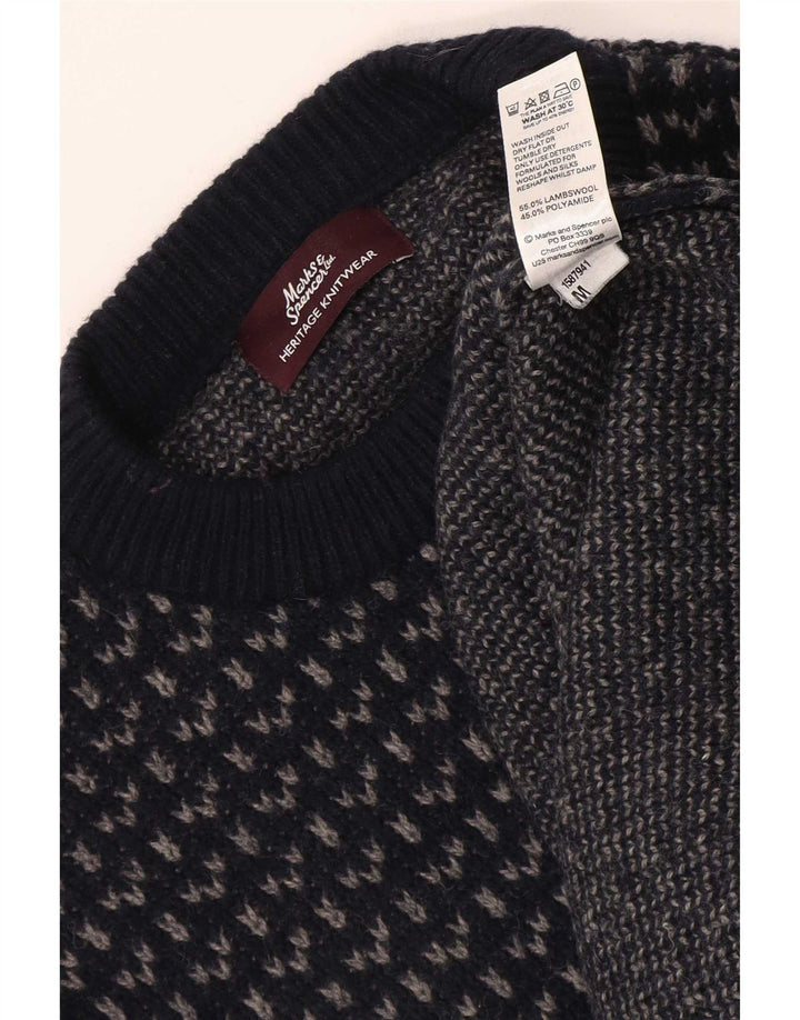 Suéter masculino Marks & Spencer Heritage com gola redonda, azul marinho médio