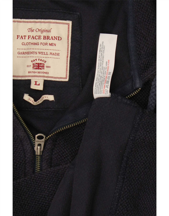 Suéter masculino com capuz e zíper Fat Face grande algodão azul marinho