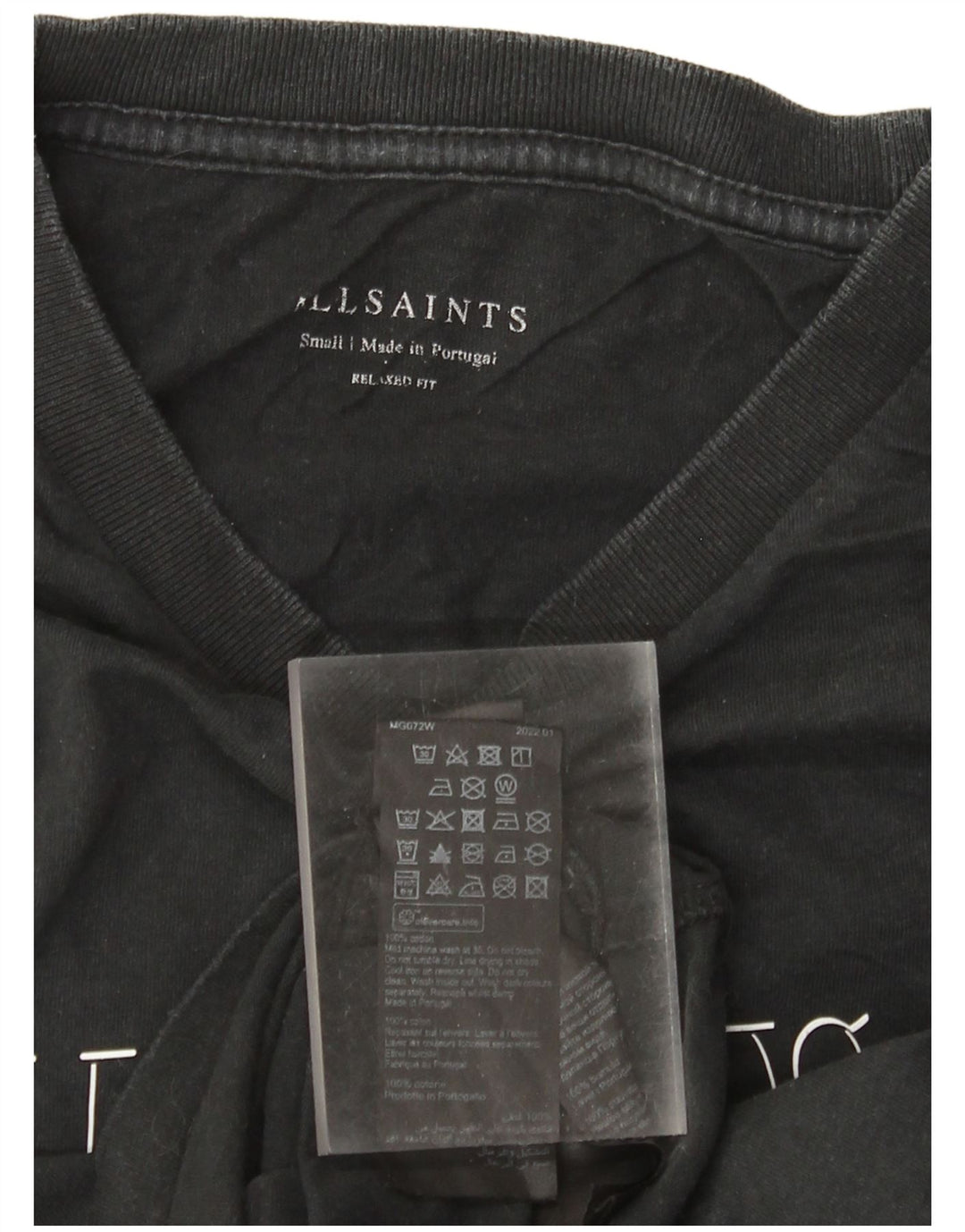 Camiseta masculina All Saints com ajuste relaxado e estampa gráfica pequena de algodão preto