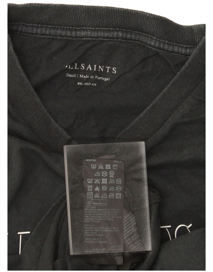 Camiseta masculina All Saints com ajuste relaxado e estampa gráfica pequena de algodão preto