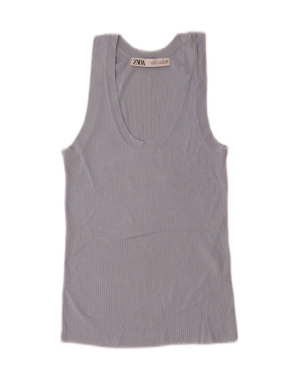 Colete feminino Zara UK 10 pequeno viscose azul