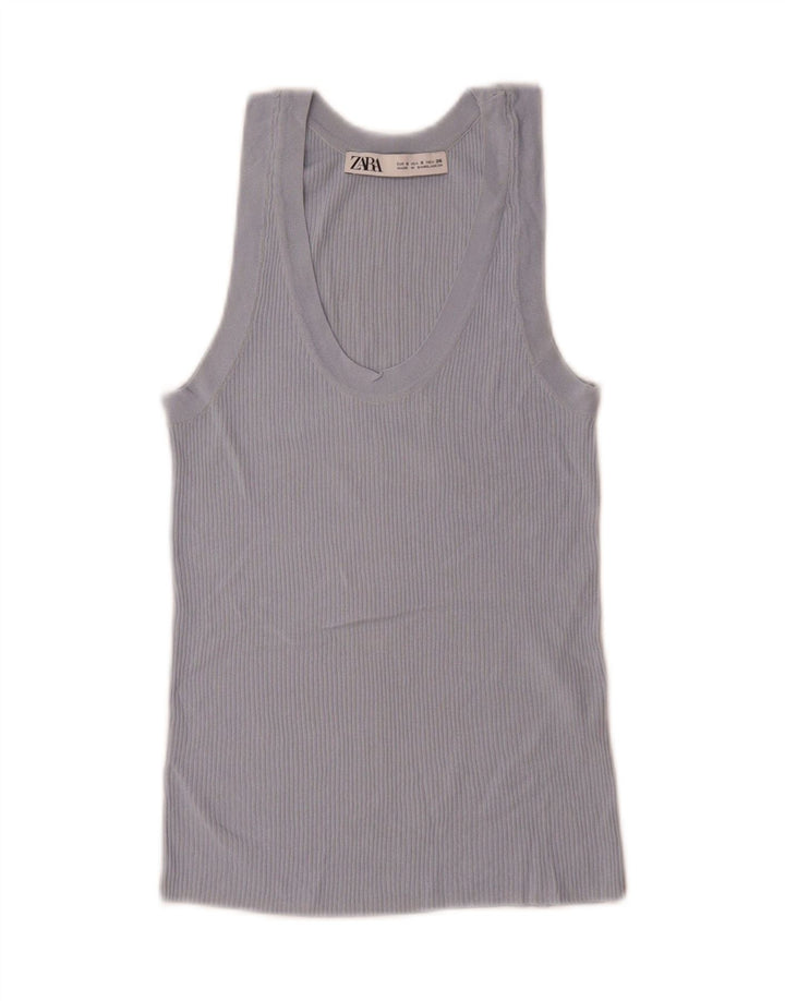 Colete feminino Zara UK 10 pequeno viscose azul