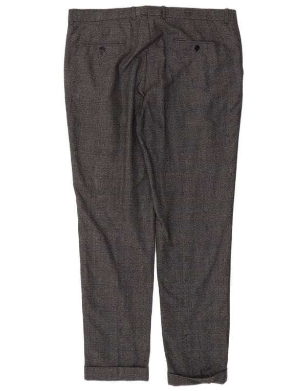 Calça masculina Massimo Dutti Pegged Suit EU 48 XL W38 L32 cinza xadrez algodão