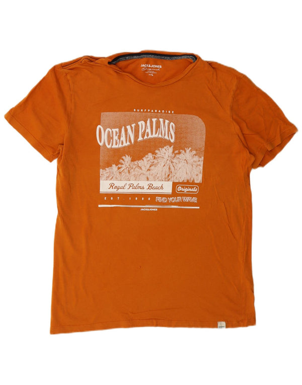 Camiseta gráfica masculina Jack & Jones grande algodão laranja