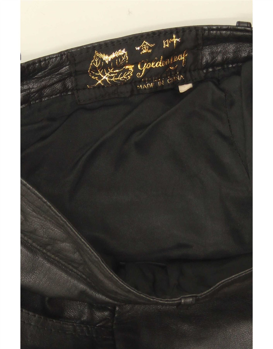 Calça feminina de couro slim Golden Leaf W26 L28 preta