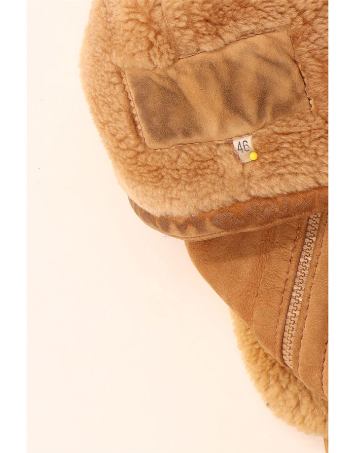 Jaqueta feminina vintage de shearling IT 46 grande couro bege