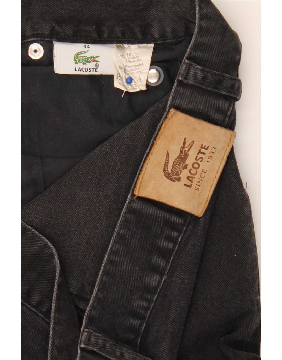 Jeans retos masculinos Lacoste tamanho 44 grande W33 L27 algodão preto