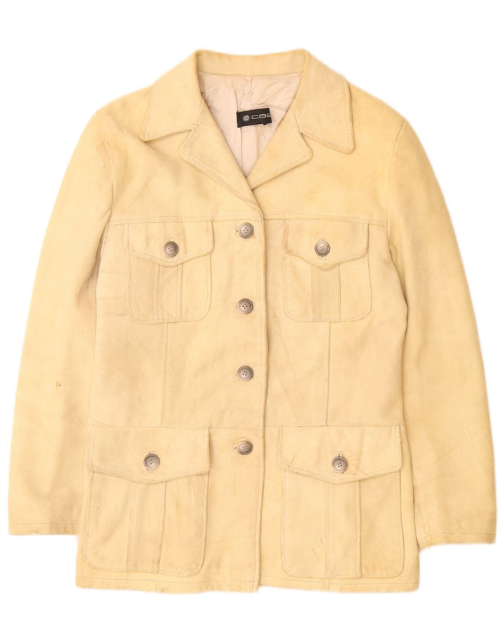 Jaqueta de camurça feminina vintage Reino Unido 12 couro bege médio