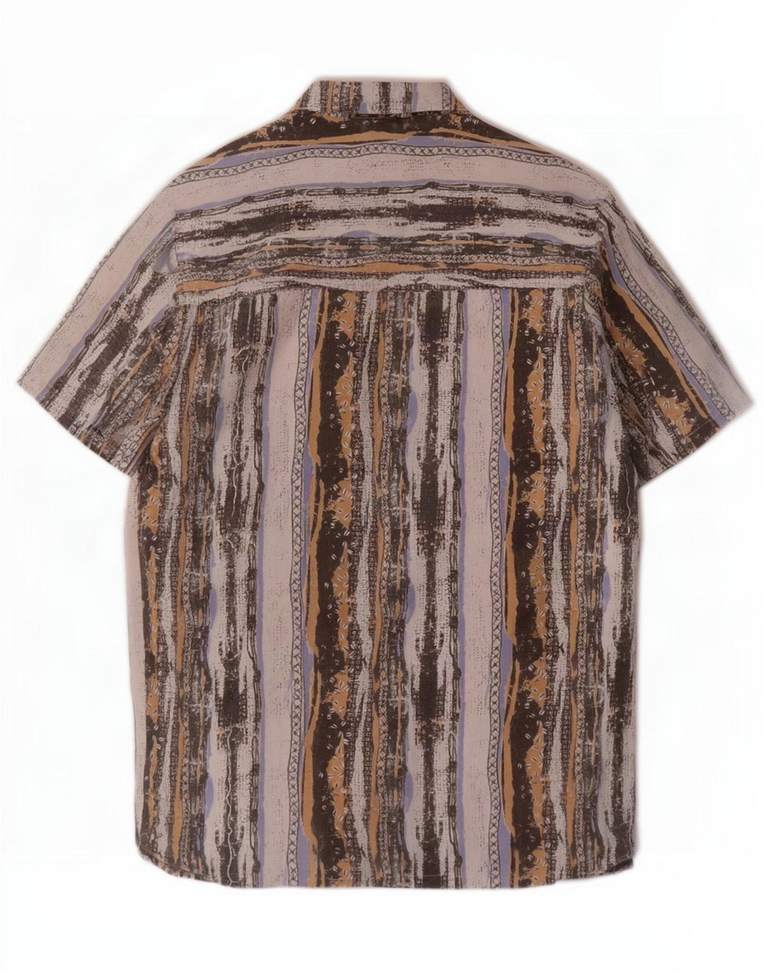 Beyond Camisa masculina de manga curta grande poliéster listrado multicolorido