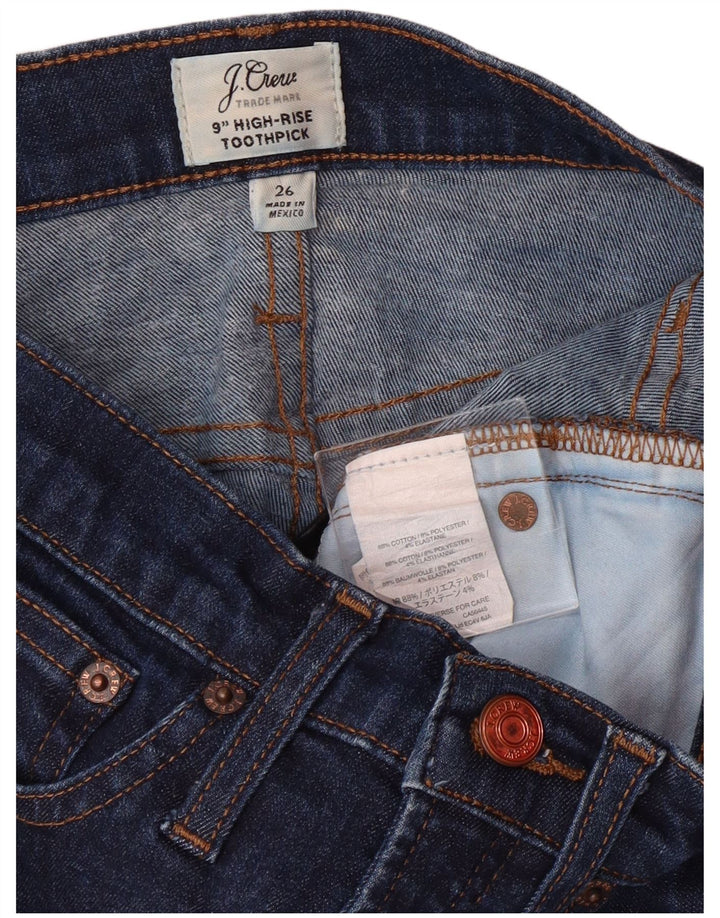 J. CREW Calça jeans skinny feminina com palito de dente de cintura alta W26 L29 algodão azul marinho