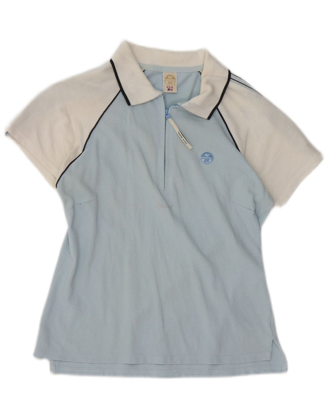 Camisa polo feminina NORTH SAILS com gola e zíper Reino Unido 12 bloco colorido azul médio