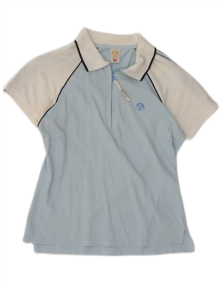 Camisa polo feminina NORTH SAILS com gola e zíper Reino Unido 12 bloco colorido azul médio