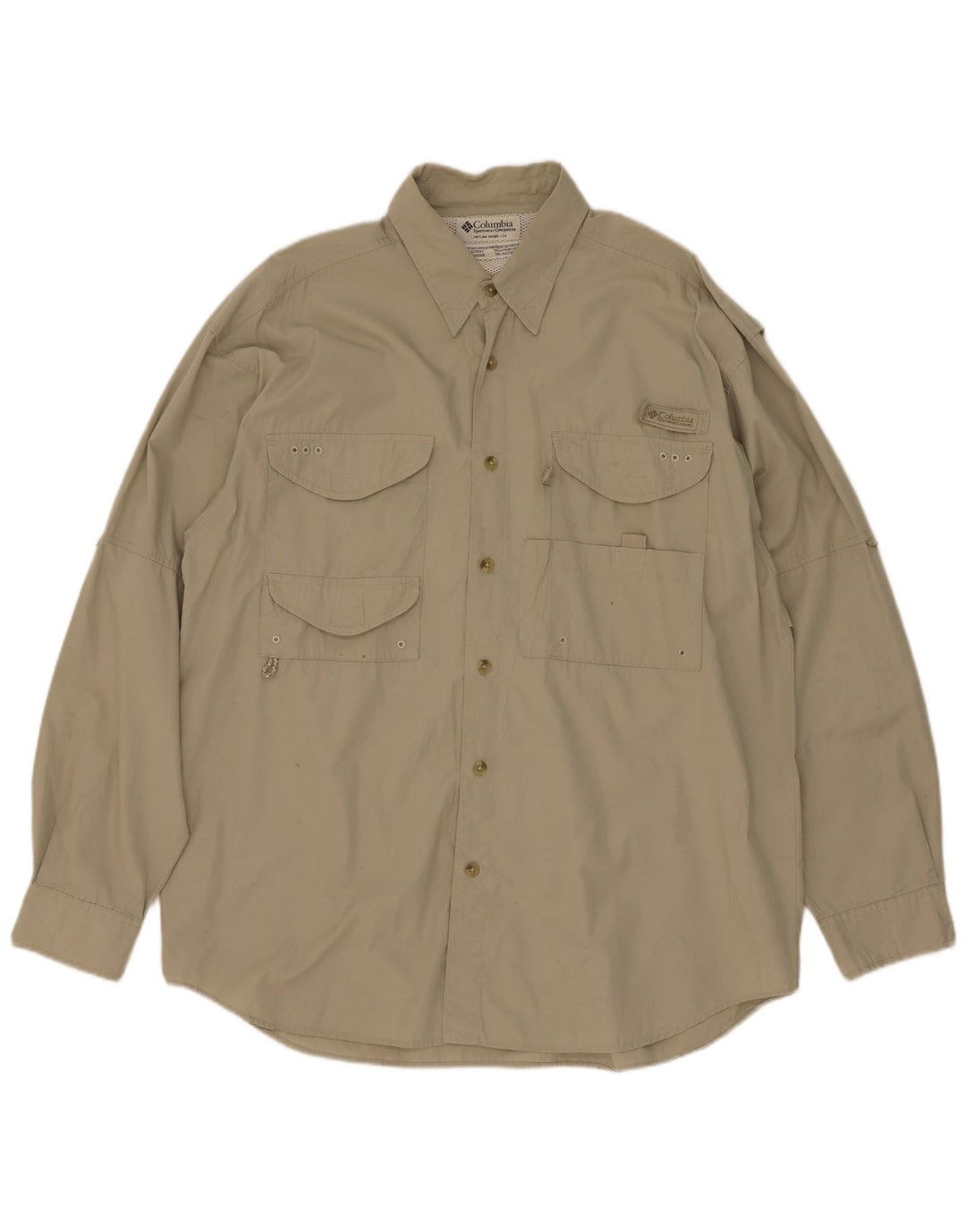 Camisa masculina Columbia de algodão cáqui médio