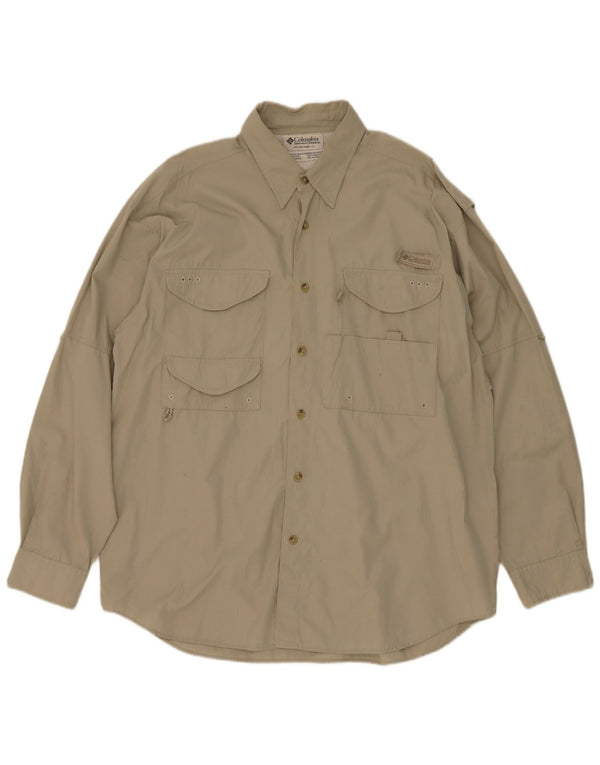 Camisa masculina Columbia de algodão cáqui médio
