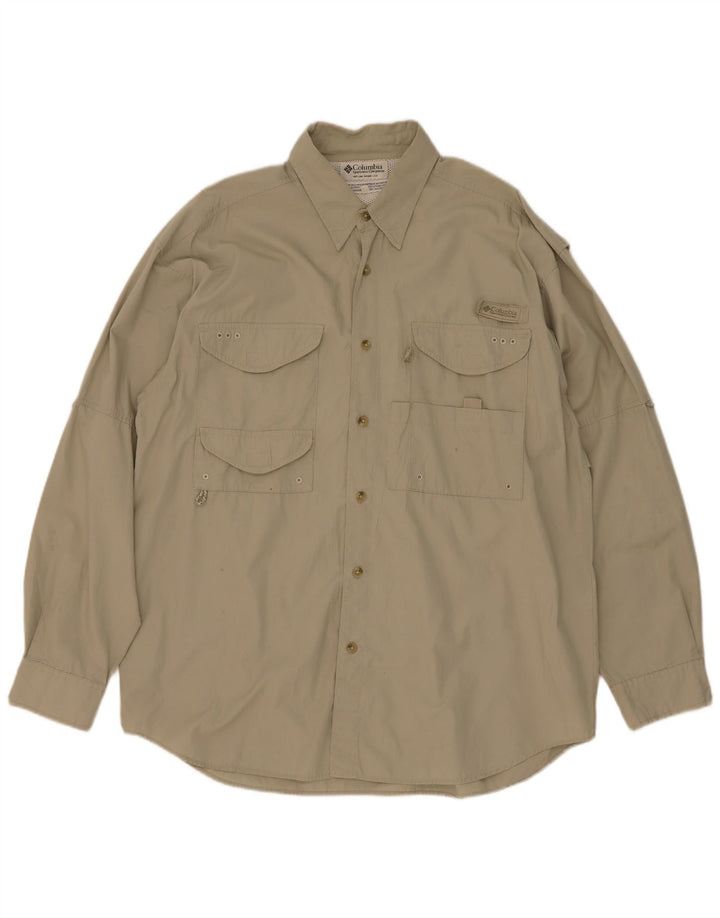Camisa masculina Columbia de algodão cáqui médio