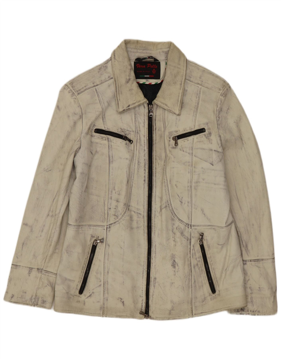 Jaqueta de couro feminina vintage UK 16 grande branco