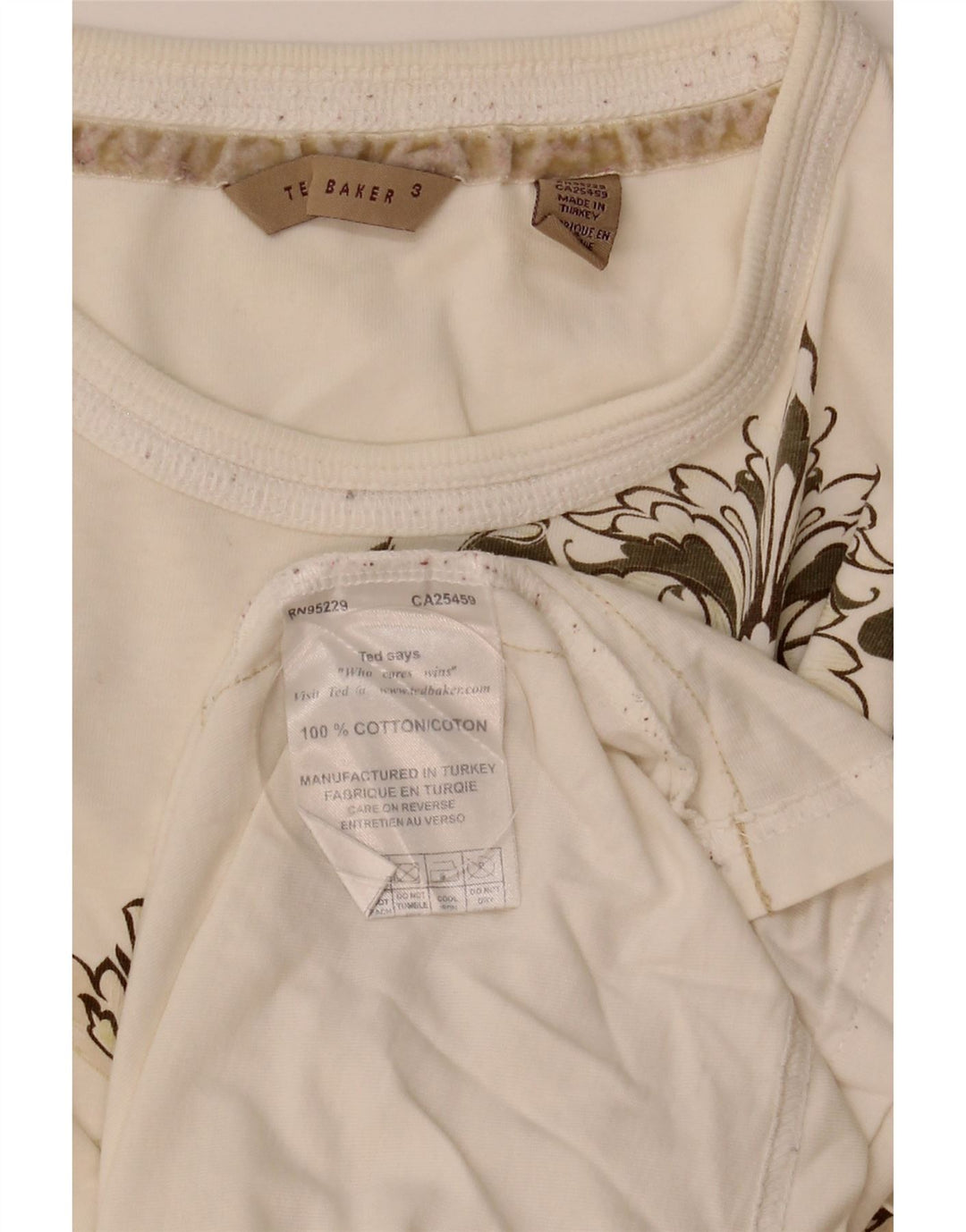 Camiseta gráfica masculina Ted Baker tamanho superior 3 algodão branco médio