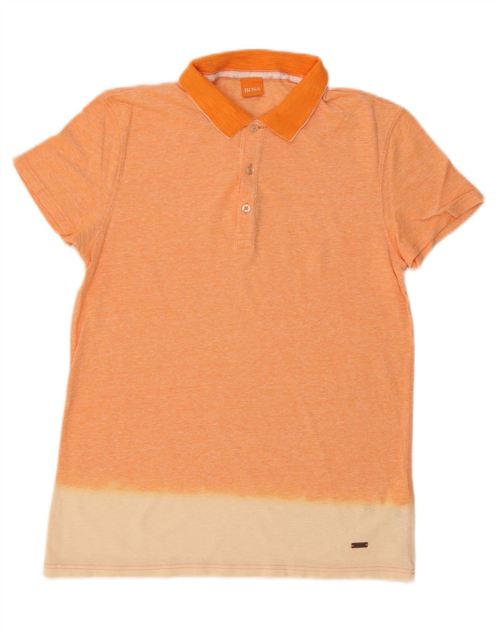 Camisa polo masculina HUGO BOSS médio laranja colorblock algodão