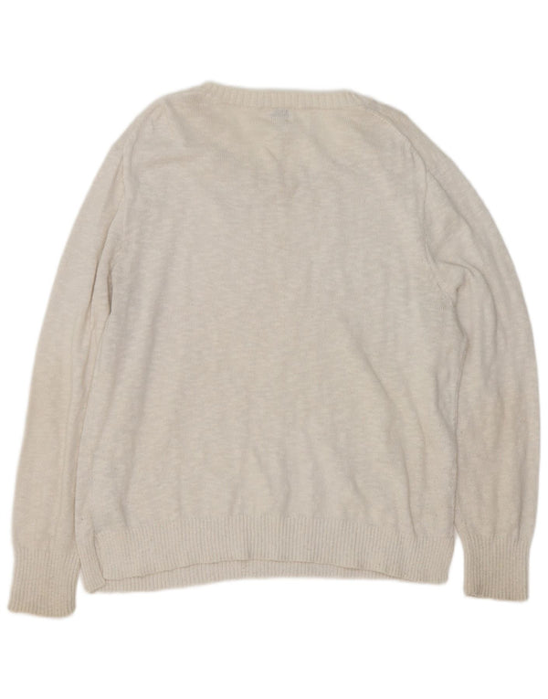 J. Crew Suéter feminino com gola canoa UK 18 XL algodão manchado branco
