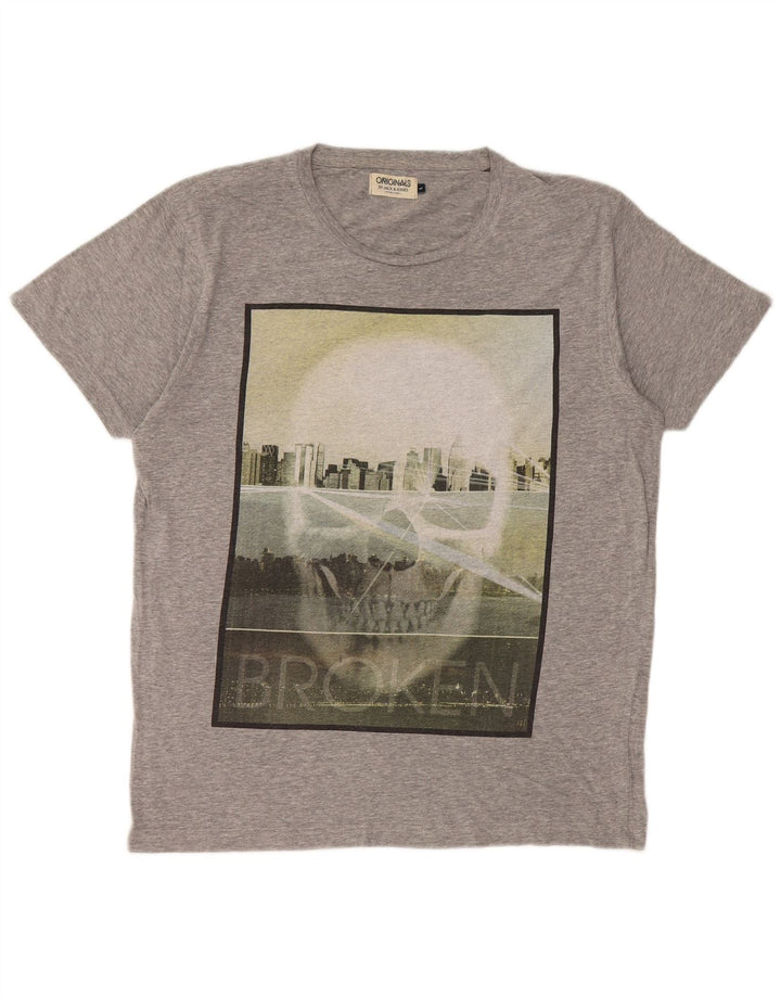 Camiseta gráfica masculina Jack & Jones grande cinza