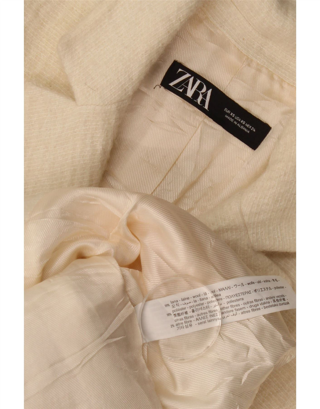 Sobretudo feminino Zara UK 6 XS lã branca