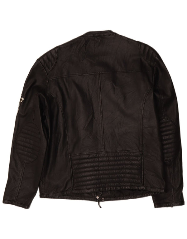 Jaqueta masculina vintage de couro gráfico para motocicleta Reino Unido 40 grande preta